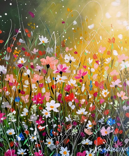 Fresh summer day - flowers field by Aliaksandra Tsesarskaya, Painting for Sale on Singulart