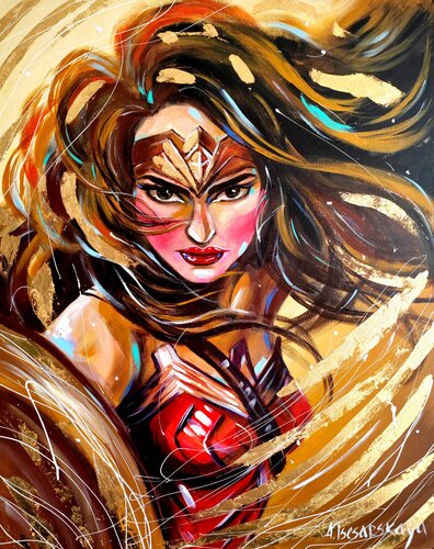Wonder woman - colorful portrait WW, DC comics by Aliaksandra Tsesarskaya, 회화 for Sale on Singulart