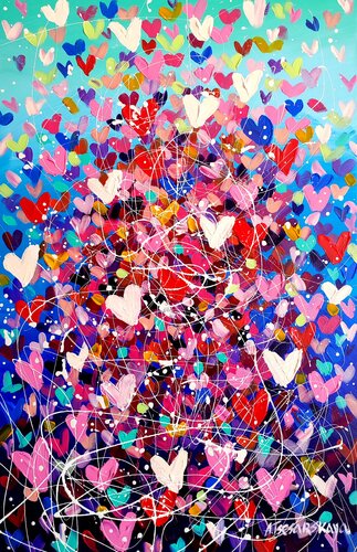 Hurricane of love - abstract hearts van Aliaksandra Tsesarskaya, Schilderij te koop op Singulart