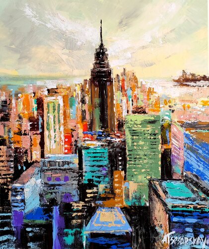 Sunrise in New York city van Aliaksandra Tsesarskaya, Schilderij te koop op Singulart