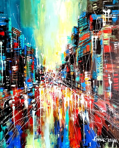 Night city - colorful cityscape von Aliaksandra Tsesarskaya, Malerei kaufen auf Singulart