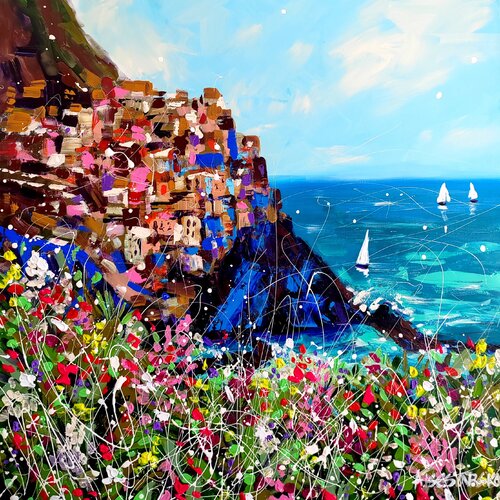 Italy - colorful seascape par Aliaksandra Tsesarskaya, Peinture en vente sur Singulart
