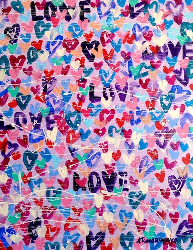 Love - love - colorful abstract hearts par Aliaksandra Tsesarskaya, Peinture en vente sur Singulart