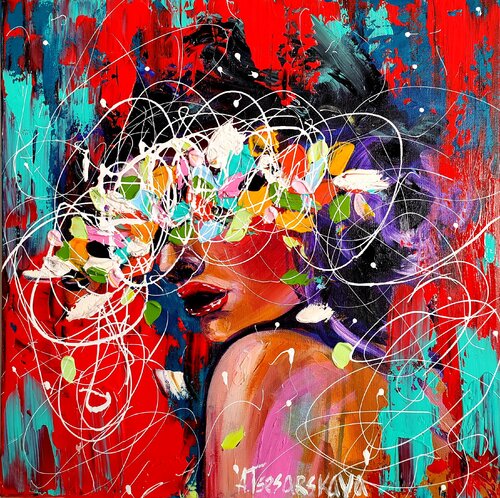 Fantasy face - colorful portrait woman di Aliaksandra Tsesarskaya, Pittura in vendita su Singulart