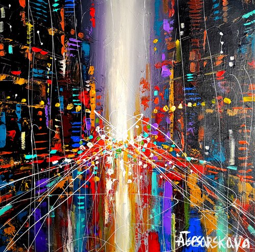 Urban landscape - colorful New York cityscape par Aliaksandra Tsesarskaya, Peinture en vente sur Singulart