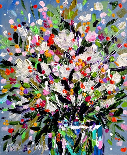 Winter flowers in vase di Aliaksandra Tsesarskaya, Pittura in vendita su Singulart