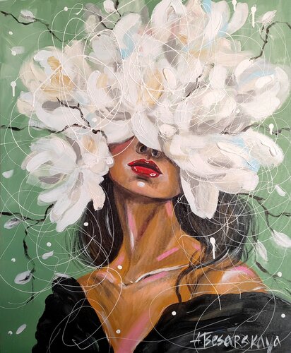 Girl with magnolias par Aliaksandra Tsesarskaya, Peinture en vente sur Singulart