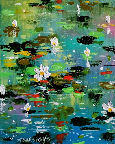 Nenúfares - colorful water lilies par Aliaksandra Tsesarskaya, Peinture en vente sur Singulart