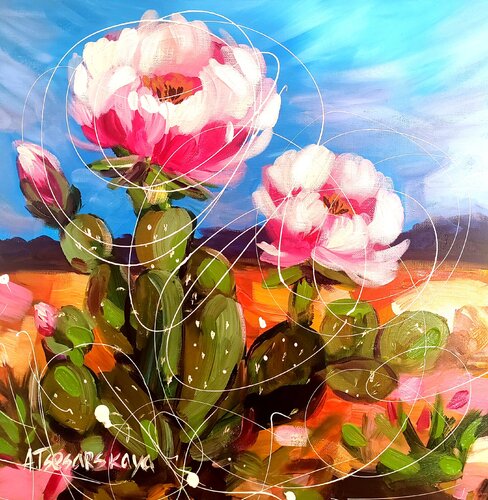 Cactus flower von Aliaksandra Tsesarskaya, Malerei kaufen auf Singulart