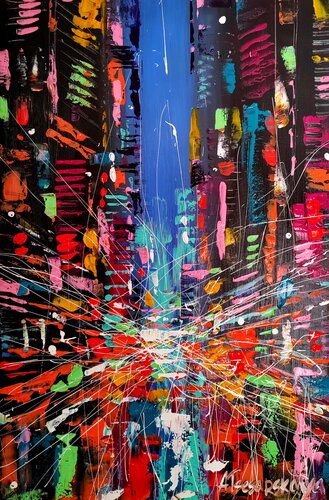 Night light in New York city di Aliaksandra Tsesarskaya, Pittura in vendita su Singulart