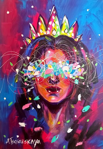 The princess - colorful portrait woman van Aliaksandra Tsesarskaya, Schilderij te koop op Singulart