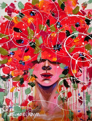 Girl with poppies di Aliaksandra Tsesarskaya, Pittura in vendita su Singulart