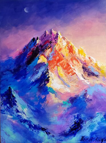 Sunset in mountain di Aliaksandra Tsesarskaya, Pittura in vendita su Singulart