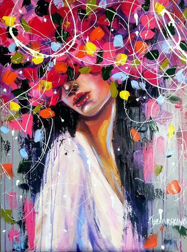 In my mind - colorful portrait woman van Aliaksandra Tsesarskaya, Schilderij te koop op Singulart