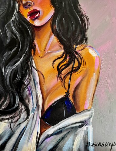 Morning - girl with white shirt van Aliaksandra Tsesarskaya, Schilderij te koop op Singulart
