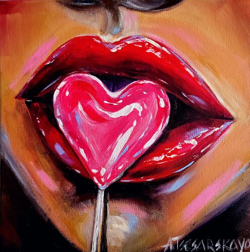 Red lips - sexy red lips painting by Aliaksandra Tsesarskaya, 회화 for Sale on Singulart