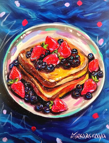 Breakfast - food painting de Aliaksandra Tsesarskaya, Pintura a la venta en Singulart
