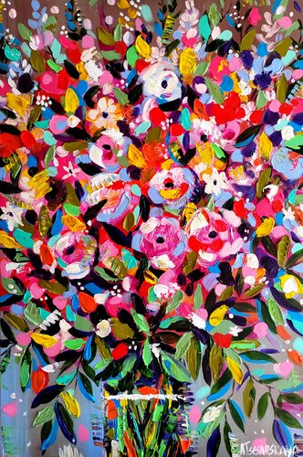 Wild flowers in vase - colorful flowers by Aliaksandra Tsesarskaya, 회화 for Sale on Singulart
