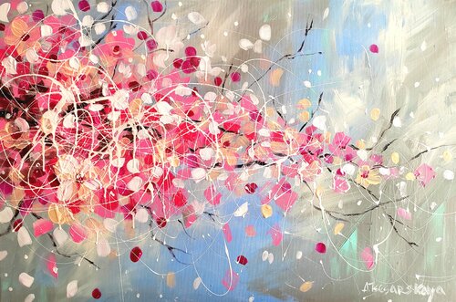 Cherry blossom - abstract flowers von Aliaksandra Tsesarskaya, Malerei kaufen auf Singulart