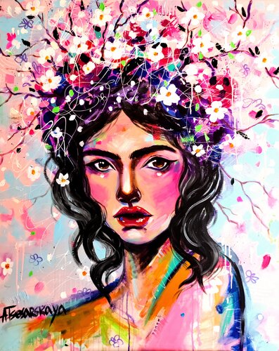 Girl with Sakura flowers crown von Aliaksandra Tsesarskaya, Malerei kaufen auf Singulart
