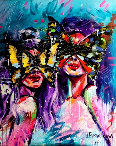 Mistery - colorful portrait woman by Aliaksandra Tsesarskaya, 회화 for Sale on Singulart