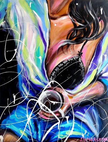 Morning coffee - women portrait van Aliaksandra Tsesarskaya, Schilderij te koop op Singulart