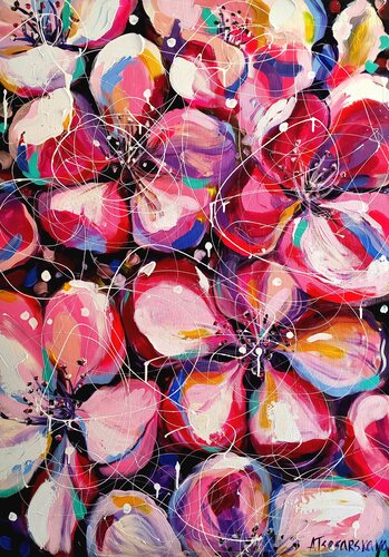 Cherry blossom - Cherry flowers van Aliaksandra Tsesarskaya, Schilderij te koop op Singulart