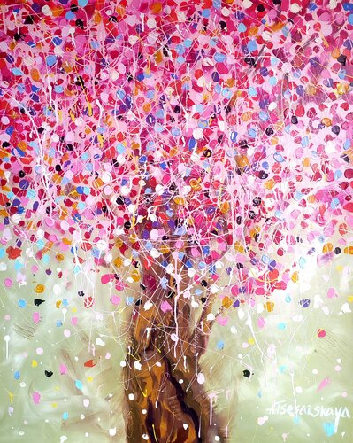 Cherry blossom tree -  colorful Cherry tree by Aliaksandra Tsesarskaya, Painting for Sale on Singulart