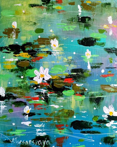 White water lilies - landscape di Aliaksandra Tsesarskaya, Pittura in vendita su Singulart