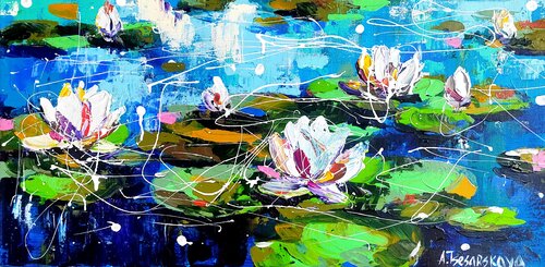 Water lilies in the lake - seascape von Aliaksandra Tsesarskaya, Malerei kaufen auf Singulart