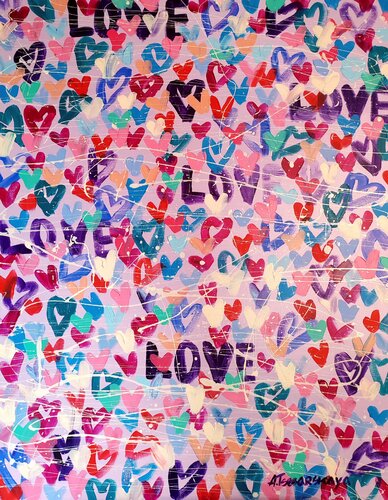 Love, love-colorful hearts par Aliaksandra Tsesarskaya, Peinture en vente sur Singulart