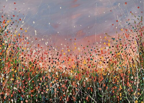 Sunset with Wild flowers field von Aliaksandra Tsesarskaya, Malerei kaufen auf Singulart