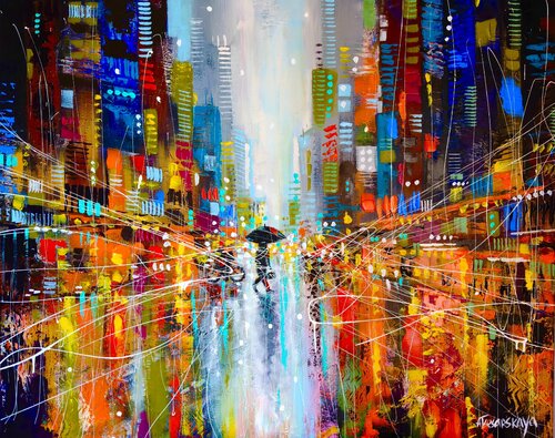Rainy day in the city - cityscape von Aliaksandra Tsesarskaya, Malerei kaufen auf Singulart