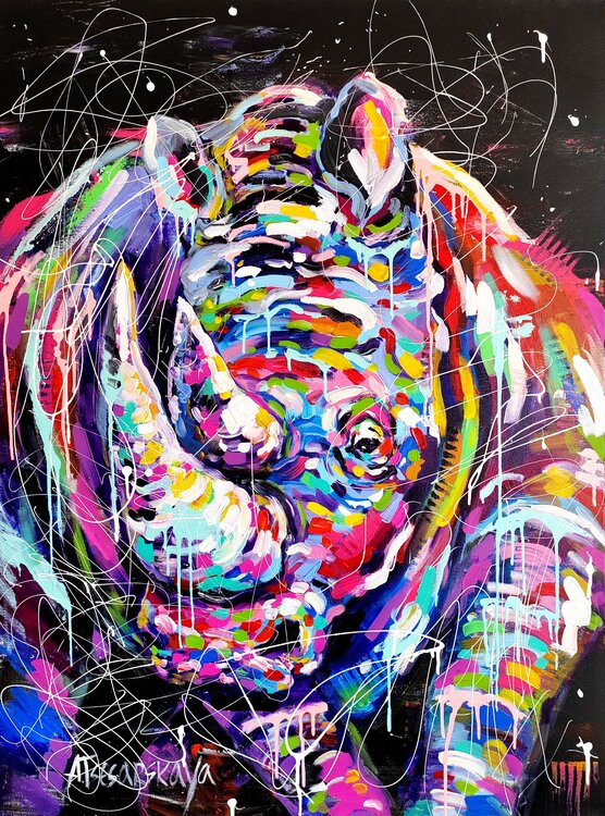 Rhinoceros - colorful portrait Wild animal Aliaksandra Tsesarskaya