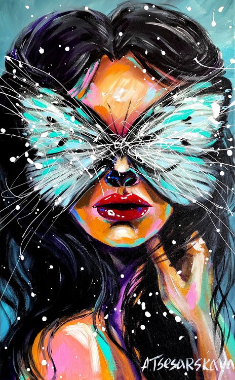 Girl with butterfly - colorful portrait woman Aliaksandra Tsesarskaya