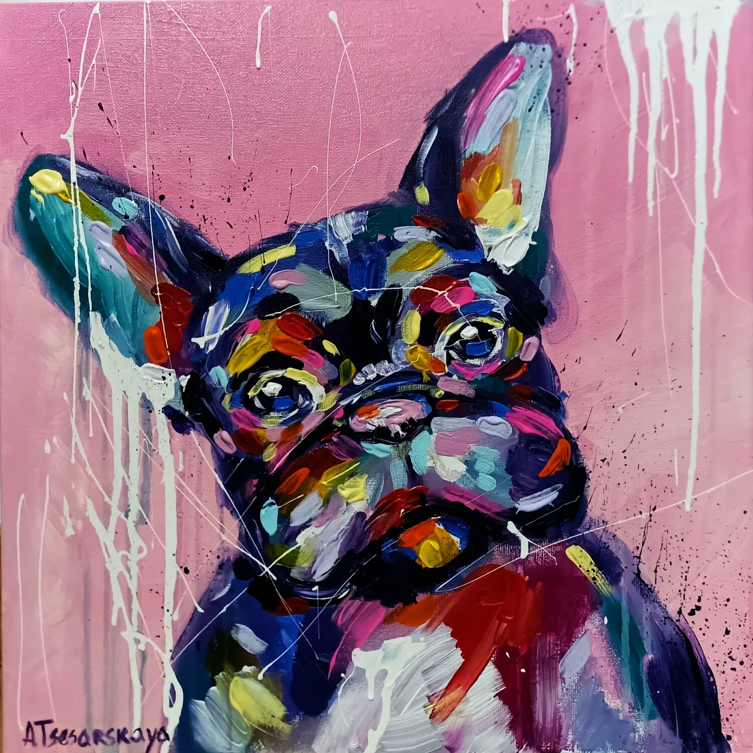 Adorable franch bulldog Aliaksandra Tsesarskaya Originalgemälde zu verkaufen