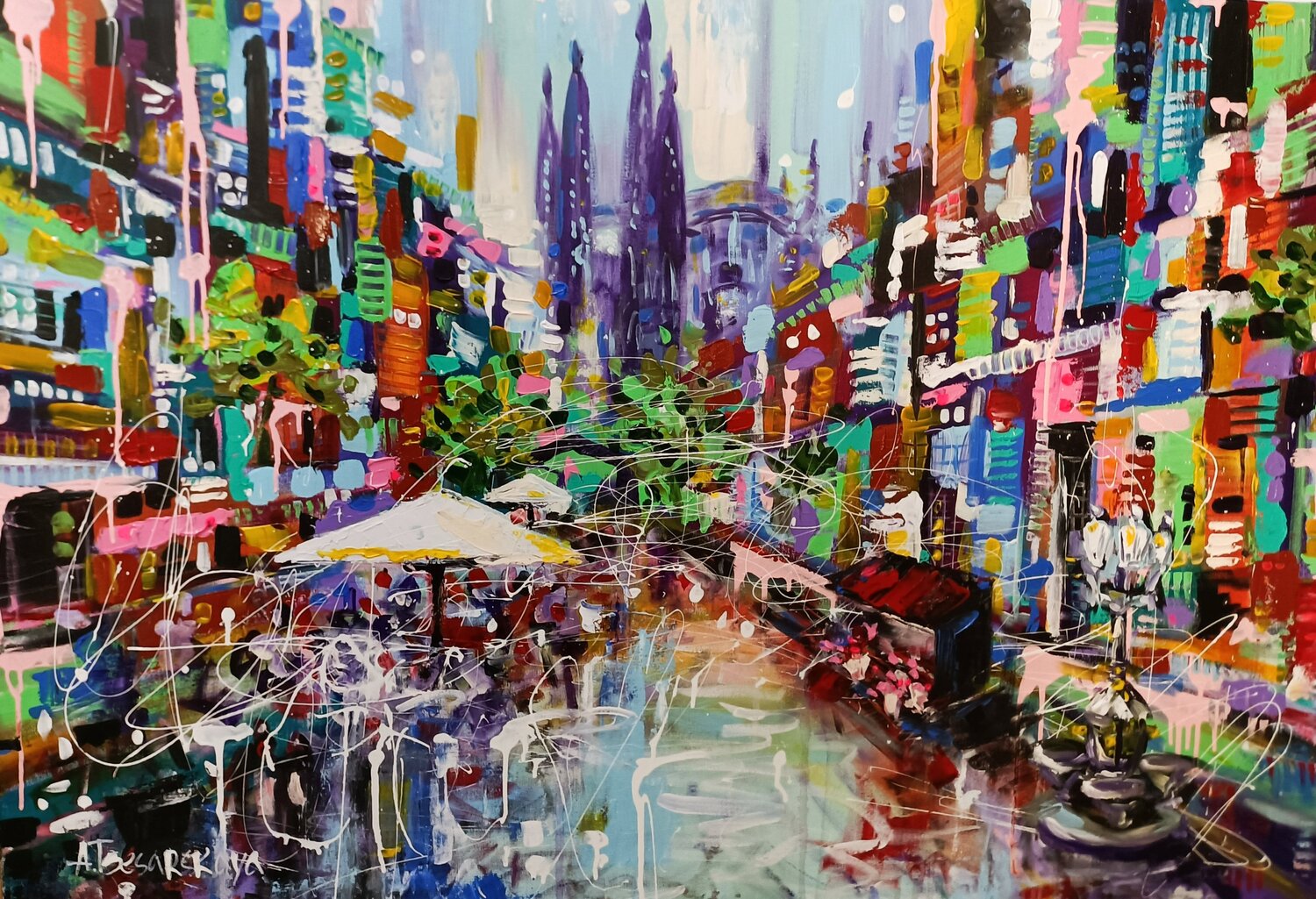 Barcelona - large citylandscape Aliaksandra Tsesarskaya Originalgemälde zu verkaufen