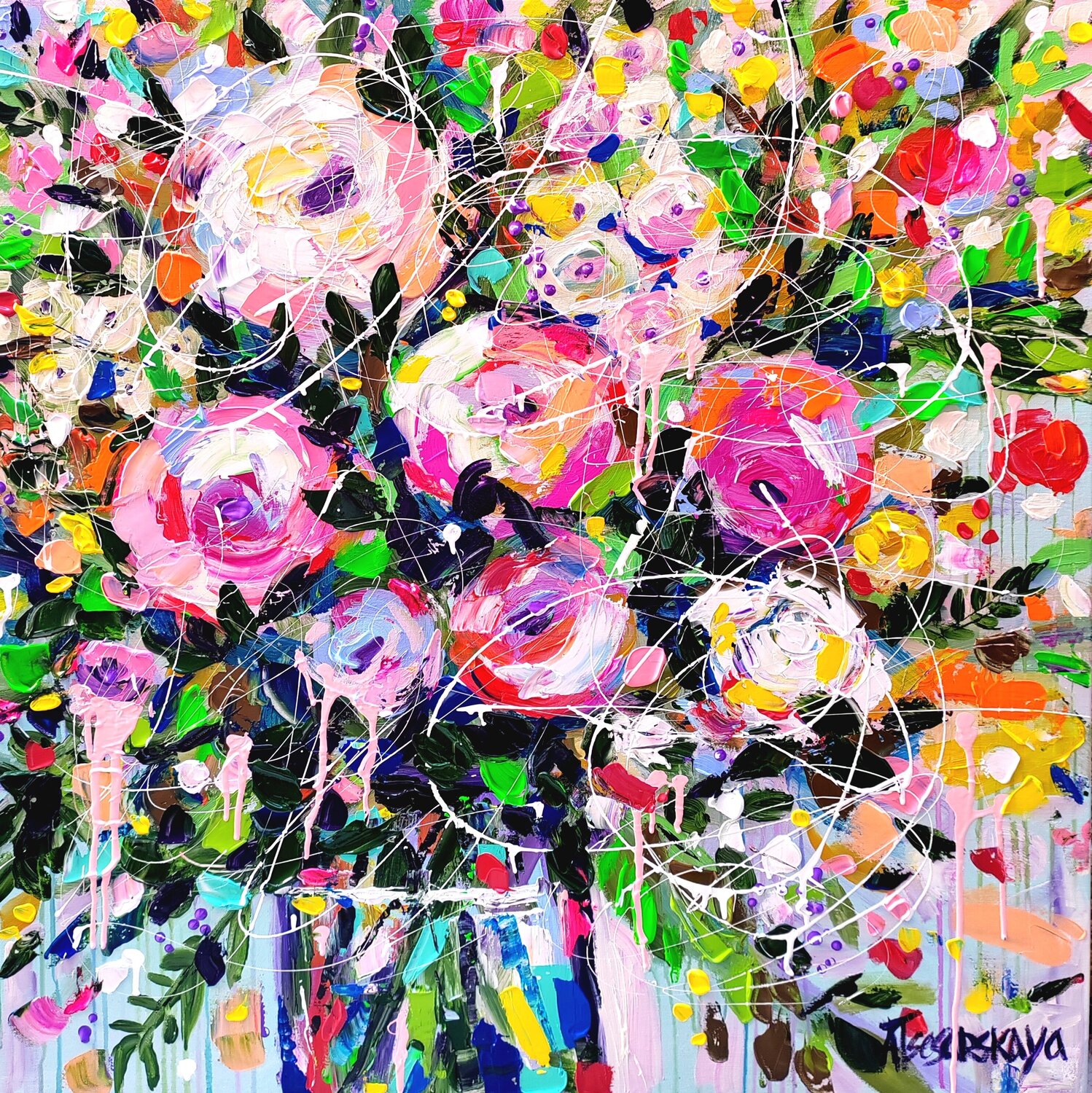 Colorful summer flowers in vase Aliaksandra Tsesarskaya Originalgemälde zu verkaufen