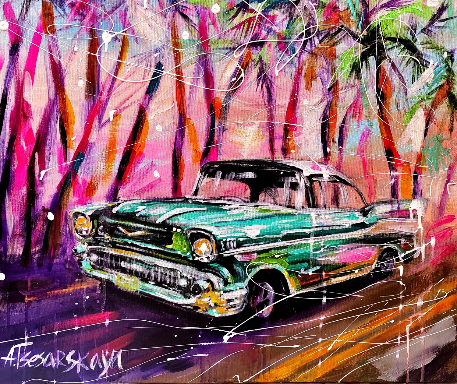 Chevrolet - classic car, vintage car Aliaksandra Tsesarskaya Originalgemälde zu verkaufen