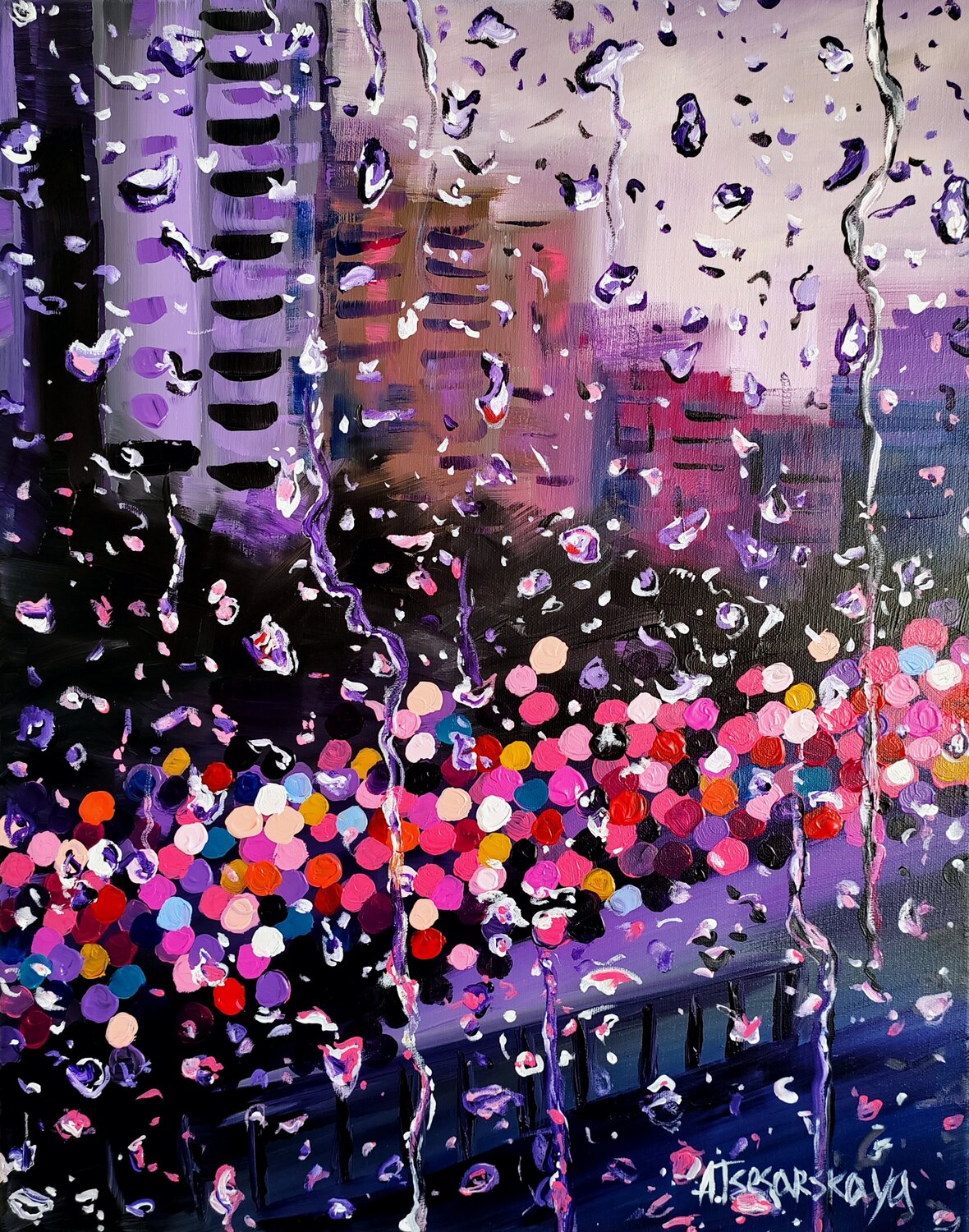 Rainy day in the city Aliaksandra Tsesarskaya Originalgemälde zu verkaufen