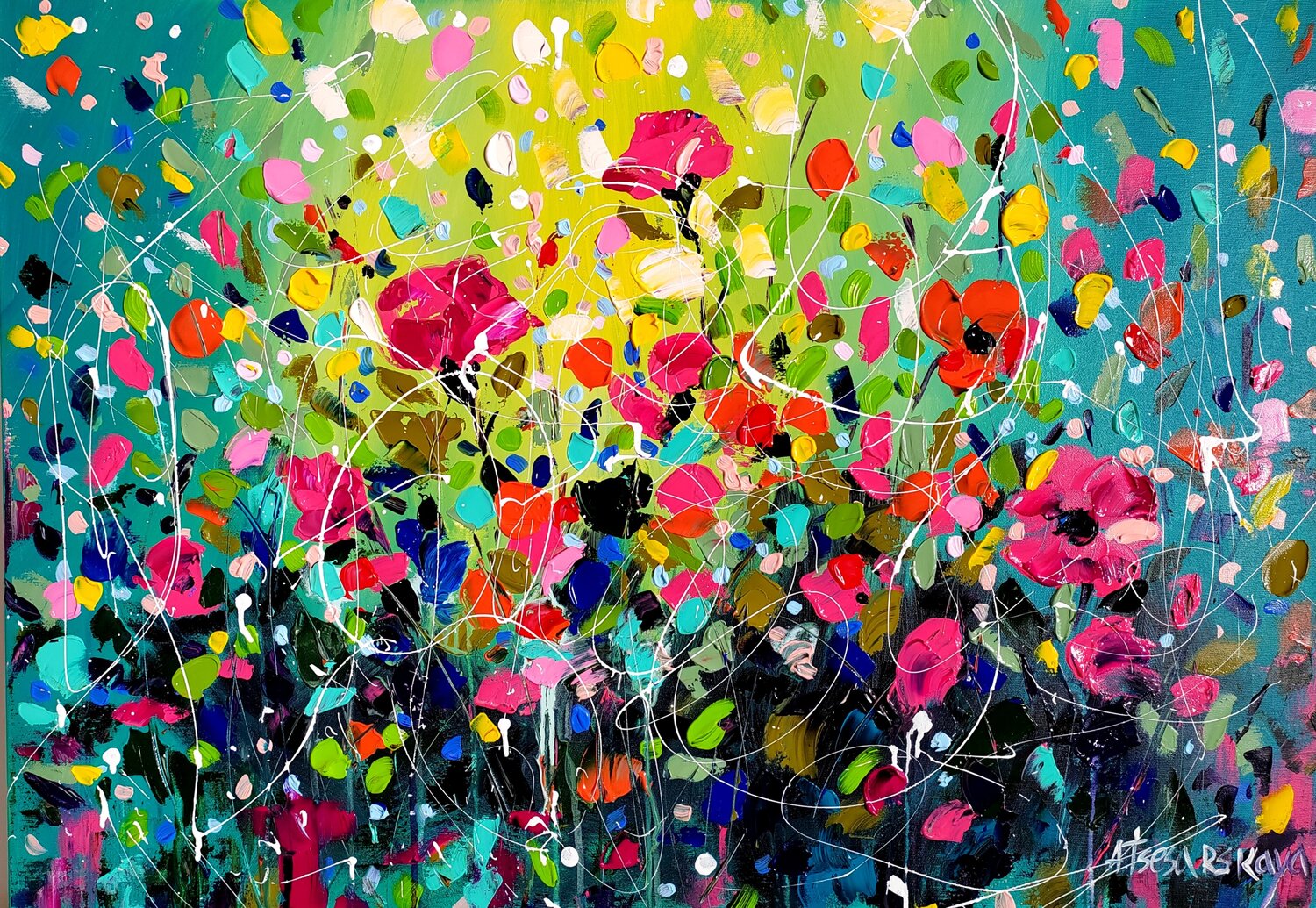 Colorful flowers field Aliaksandra Tsesarskaya Originalgemälde zu verkaufen