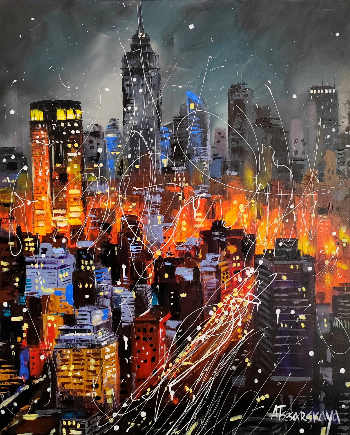 New York city in night light Aliaksandra Tsesarskaya Originalgemälde zu verkaufen