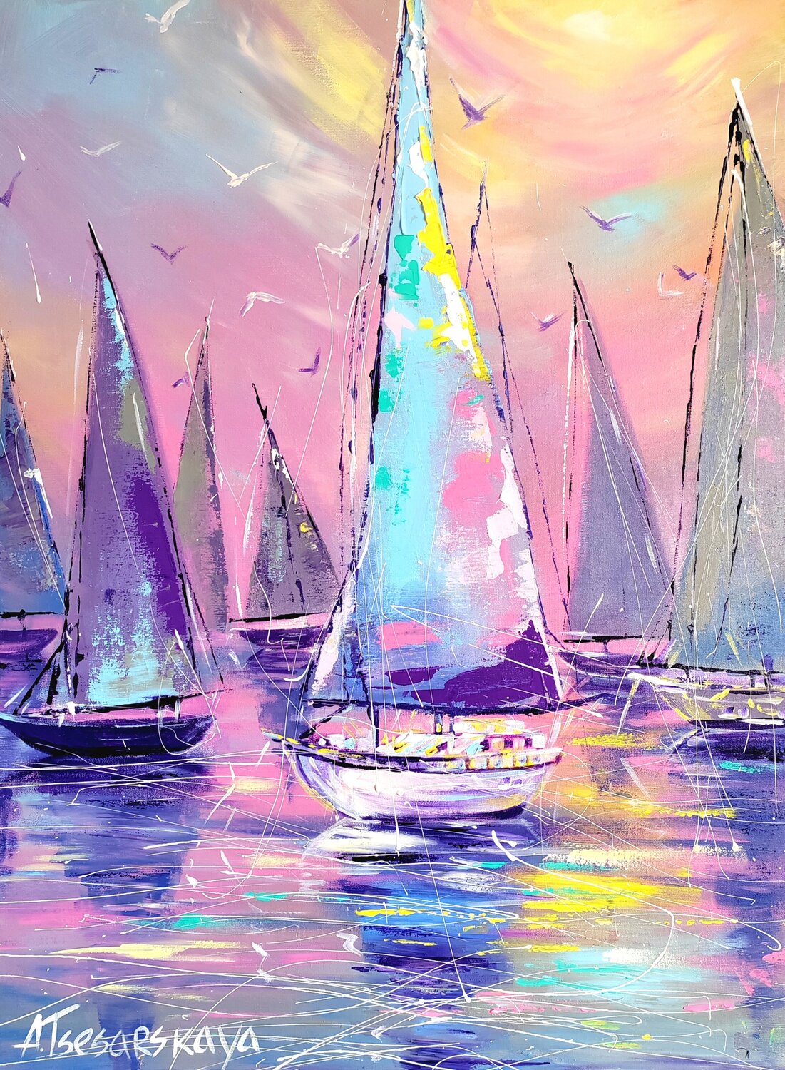 Sailboats in sunset Aliaksandra Tsesarskaya