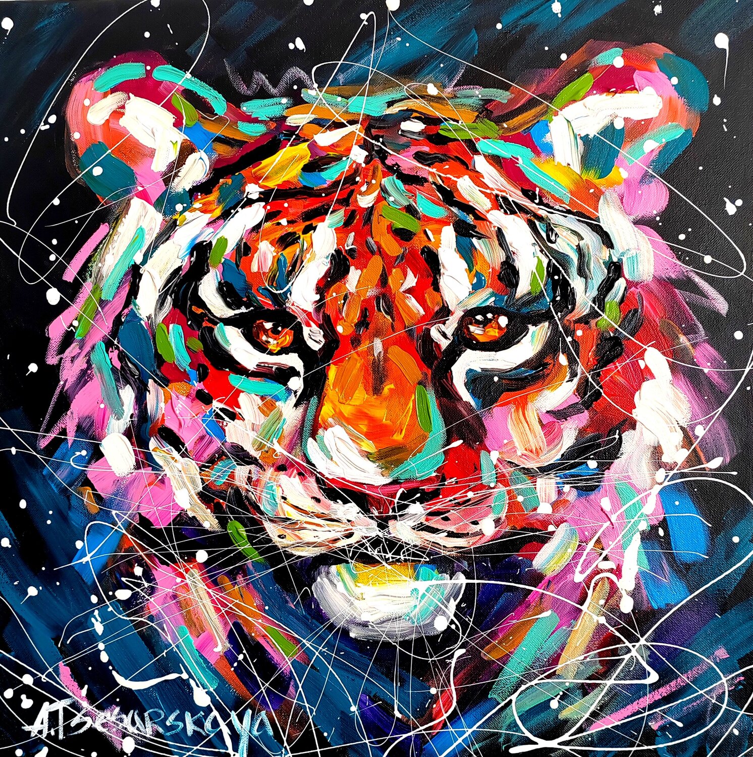 Tiger- colorful portrait tiger Aliaksandra Tsesarskaya Originalgemälde zu verkaufen