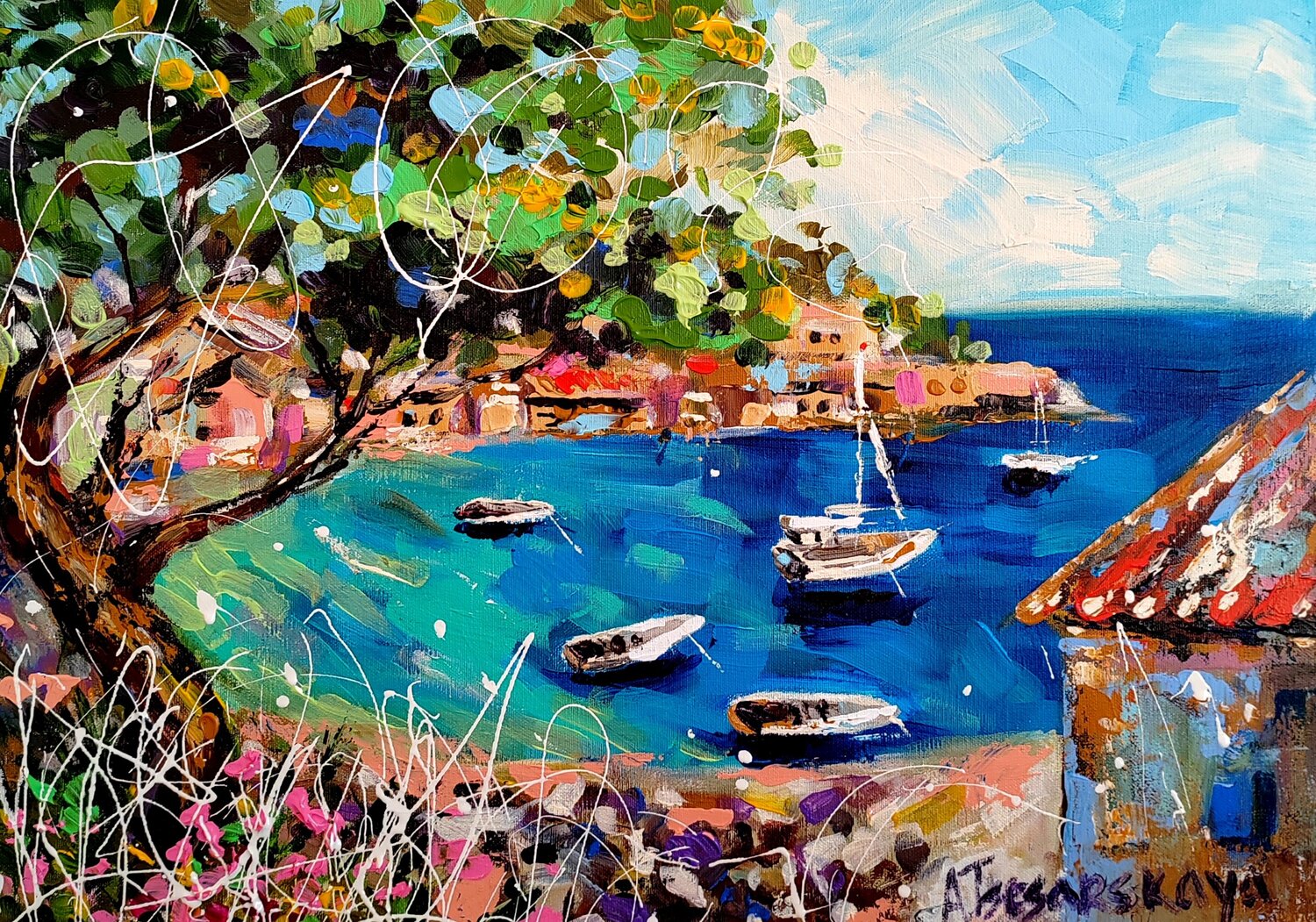 Summer air - colorful landscapes Aliaksandra Tsesarskaya Originalgemälde zu verkaufen