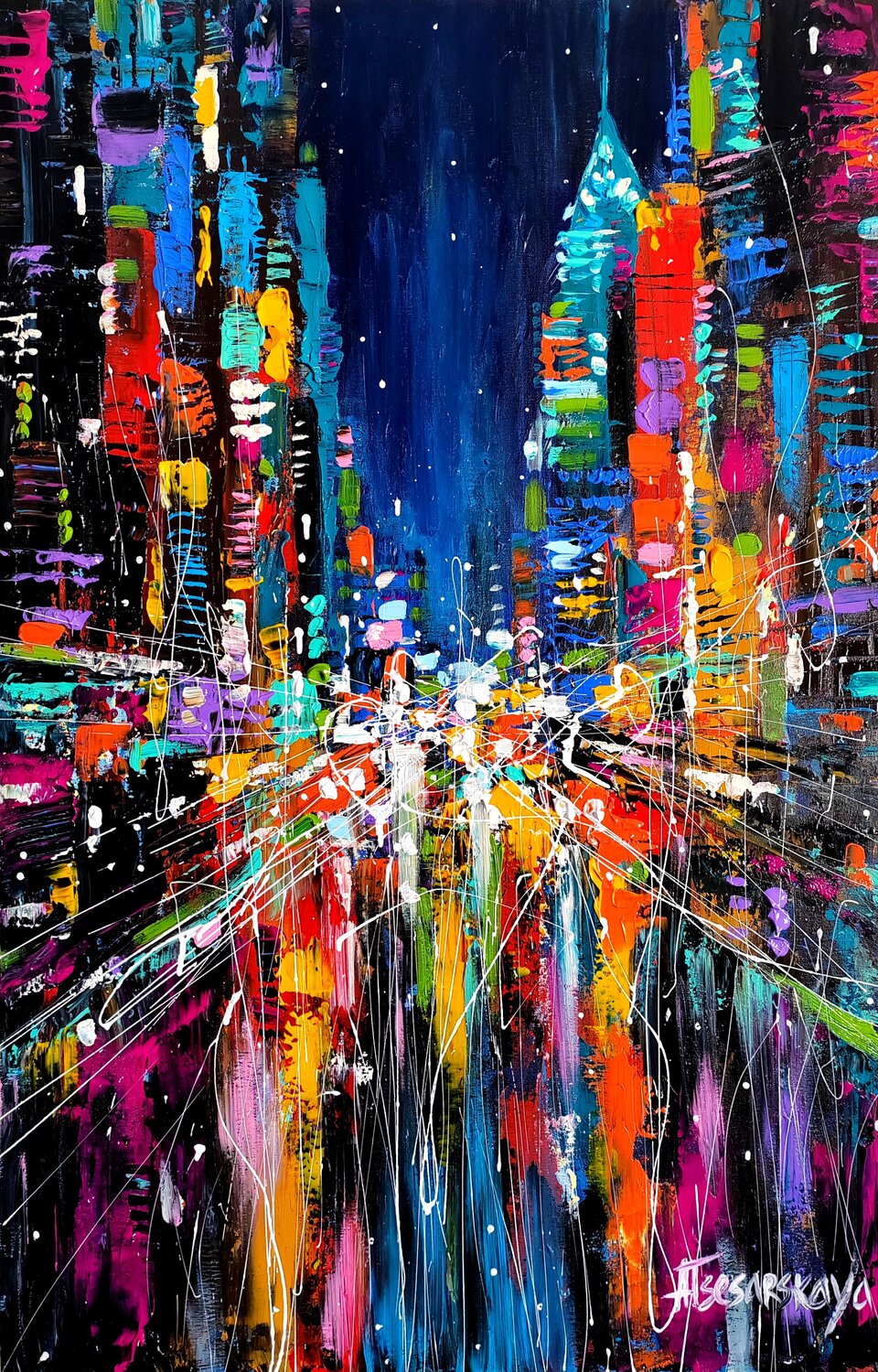Night New York cityscape Aliaksandra Tsesarskaya