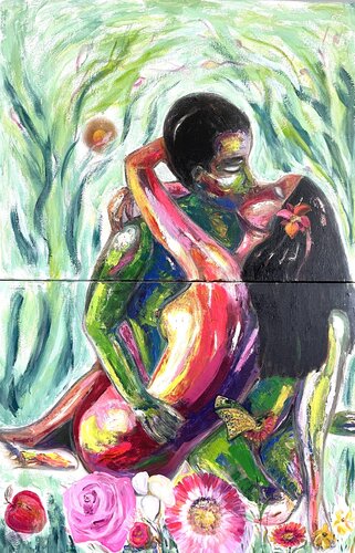 LOVE. NO WAR. Future day, invisible Mask. Arta Vita Art Competition,  2017,  Santa Barbara, USA van NICOLE JUTKA, Schilderij te koop op Singulart