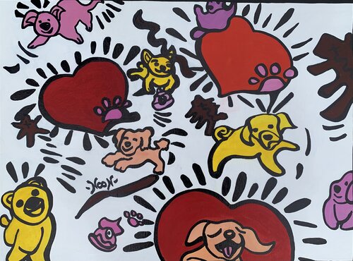 Poochie Love, d'après Keith Haring von Anouck Jourdaa, Malerei kaufen auf Singulart
