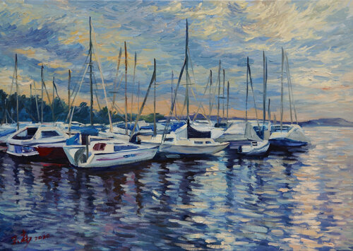 Sunset By The Lake Of van Li Tellenbach-Guo, Schilderij te koop op Singulart