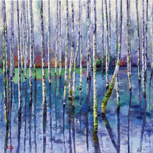 Winter By The Beaver Lake 2 van Li Tellenbach-Guo, Schilderij te koop op Singulart